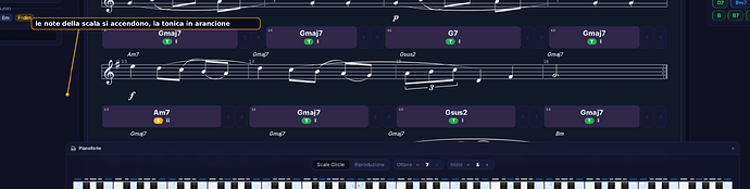 La finestra del pianoforte: le note della scala accese, la tonica in arancione